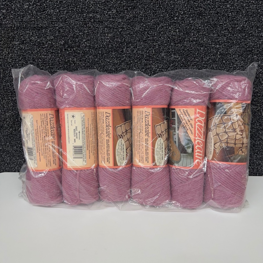 Caron Dazzleaire Mauve Yarn 2667 Worsted 3oz 6 Skeins Lot 80% Acrylic 20% Nylon